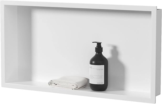 Neodrain White Recessed Shower Niche Shelf Bathroom Cabinet in Wall (Inner Size 24" X 12"x4") Stainless Steel No Tile Needed Wall Niche for Bathroom Storage