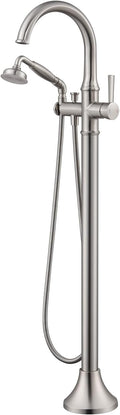 Freestanding Tub Faucet Floor Mount Tub Filler Brushed Nickel Free Standing Bathtub Faucet Brass Bath Faucet with Hand Shower