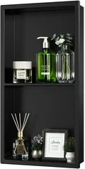 Shower Niche No Tile Needed, 12" X 24"(Inner Size 11"X22.6") Bathroom Niche for Shower Wall, Black Stainless Steel Shower Niche Insert for Bathroom, Recessed 2-Tier Wall Niche Shelf