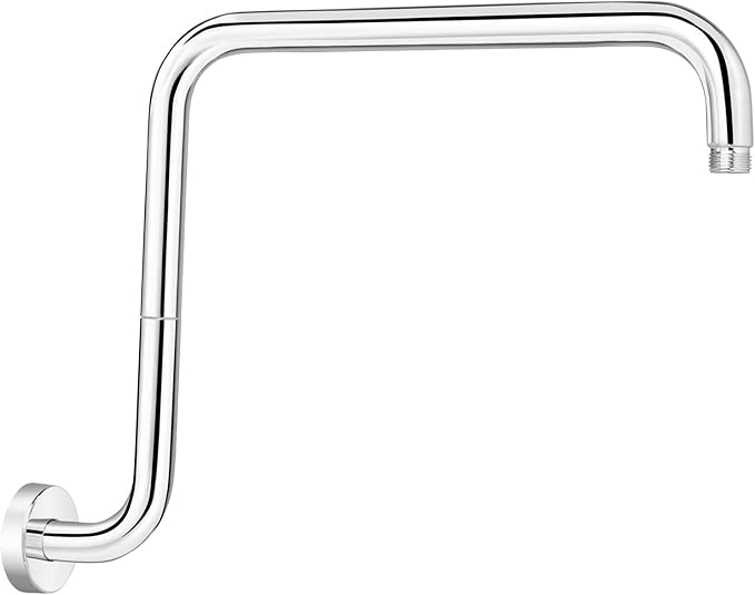 PHASAT 16 Inches Shower Arm Extension,S shaped Shower Arm with Flange,304 Stainless Steel High Rise Shower Head Arm Chrome,PU9D01-M