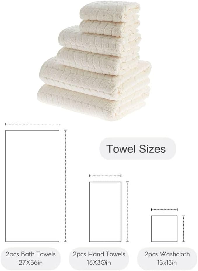 BAGNO MILANO Turkish Cotton Ultra-Soft Plush Absorbent Quick Dry Bathroom Towel Set, Made in Turkey (White, 6 pcs Towel Set)