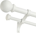 Double Curtain Rod 84 to 120 inch, Adjustable 1 inch Double Drapery Rod Rods for Windows and Doors with Ball Round Finials and Premium Aluminum Brackets Set(84-120",Matte White)