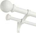 Double Curtain Rod 48 to 84 inch, Adjustable 1 inch Double Drapery Rod Rods for Windows and Doors with Ball Round Finials and Premium Aluminum Brackets Set(48-84",Matte White)