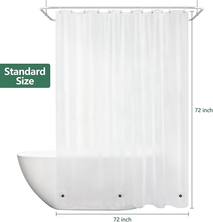 EVA Shower Curtain Liner 3D Silk Frosted with 3 Extra-Large Magnets, Bpa-Free Waterproof Shower Curtain Liner Odorless, 72 x 72 inch Lightweight Bathroom Curtain Translucent for Privacy