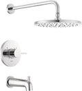 Delta Modern 14 Series Round Rain Bathtub and Shower Faucet Set, Rainfall Chrome Shower Head and Handle Set, Valve Trim Kit, 10 Inch, Chrome T14469-PP (Valve Not Included)