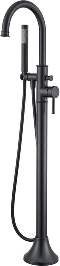Free Standing Tub Faucet Black Freestanding Bathtub Faucet Floor Mount Brass Bathroom Tub Filler with Hand Shower