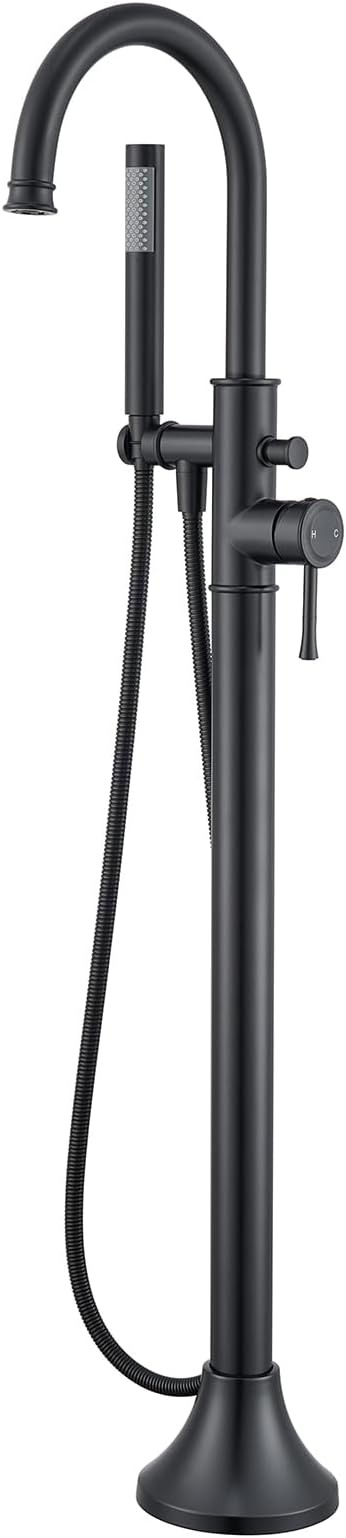 Free Standing Tub Faucet Black Freestanding Bathtub Faucet Floor Mount Brass Bathroom Tub Filler with Hand Shower