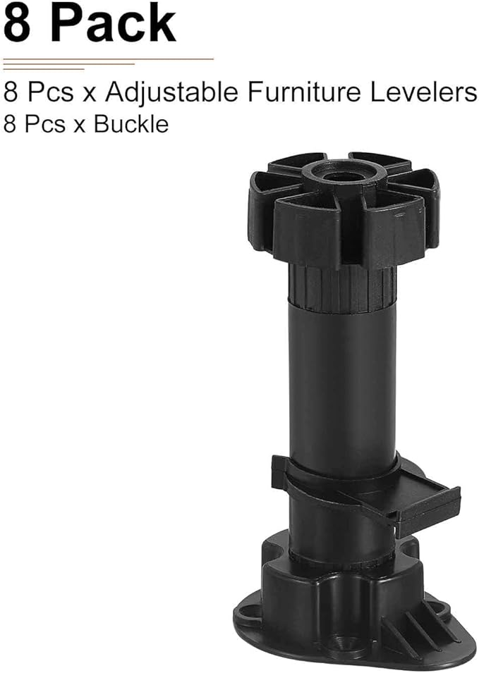 120x46mm(LxW) Adjustable Leveling Feet - 8Pack- Good for Furniture - Leveler Support Frame Replacement Legs - Black