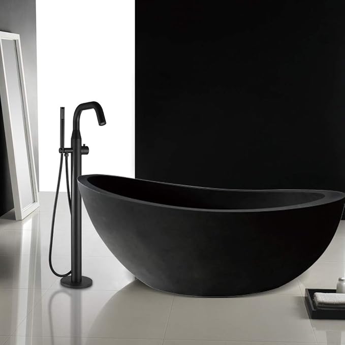 HEATGENE Bathtub Faucet Freestanding Tub Filler Single Handle Floor Mounted Faucets with Handheld Shower Matt Black