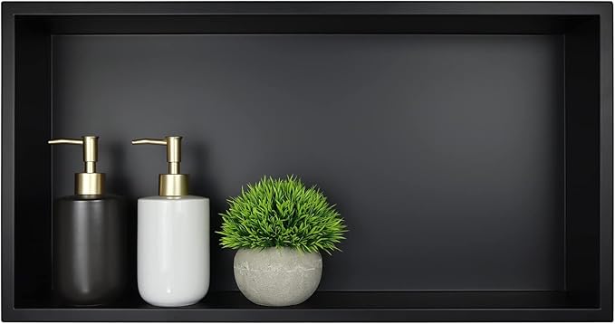 Stainless Steel Shower Niche 24" X 12" Matte Black No Tile Needed Niche Shower for Bathroom Storage Recessed Wall Niches Bathroom Shelf Over Mount Installation