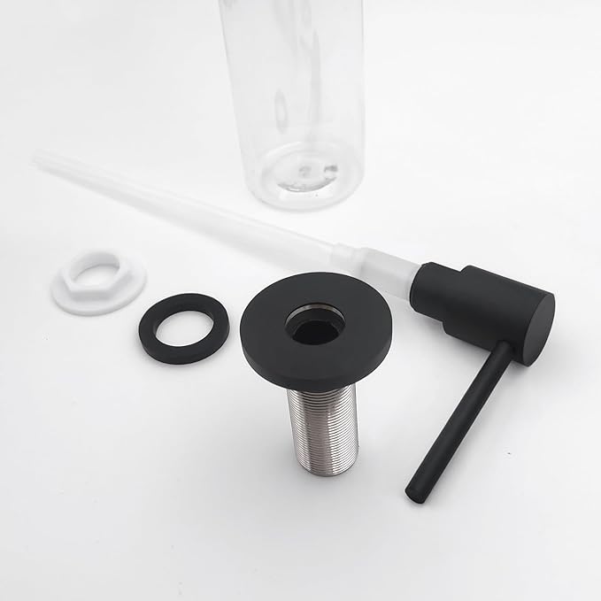 Deck Mounted Brass Kitchen Sink Soap Dispenser or Lotion Dispenser with 17OZ Above The Sink Refillable Bottle(Matte Black)