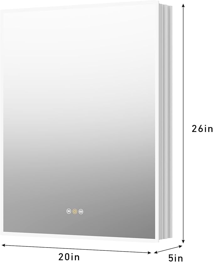 Recessed Medicine Cabinets for Bathroom with Mirror, Only Recessed Medicine Cabinet with Defogger, Dimmer, Outlets & USB, Three Doors, 20"x 26"