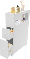 Slim Bathroom Storage Cabinet 4 Layers White Toilet Paper Storage with 4 Wheels Small Narrow Bathroom Storage Cabinet for Storing Tissues, Shampoos, Creams