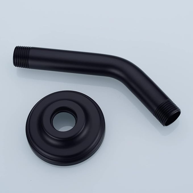 6 Inch Angled Shower Arm with Flange Stainless Steel Wall Mounted Extension Arm for Top Shower Head,Matte Black