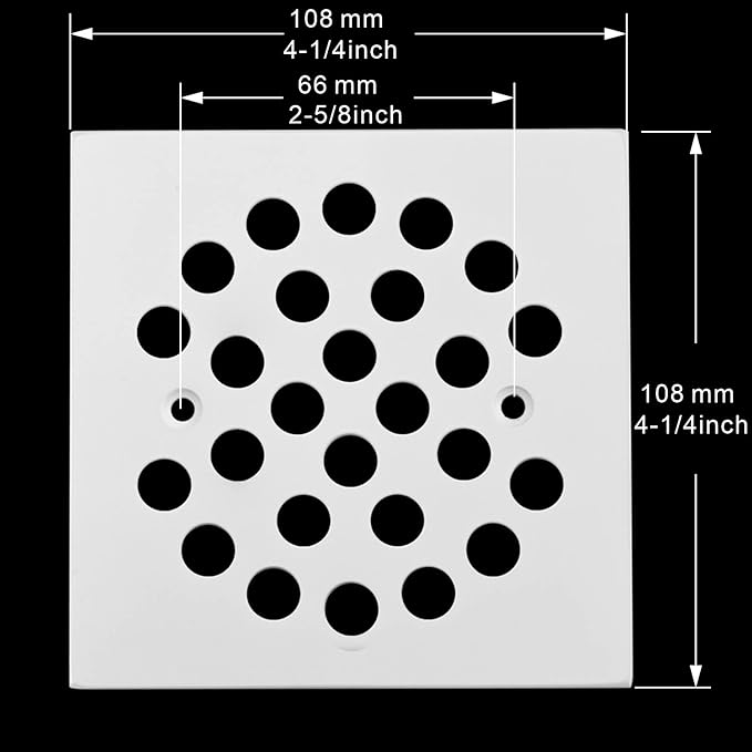 Square 4-1/4 Inch Screw-in Shower Drain Cover Replacement Square Floor Drainer Grate,Brushed Nickel,Brushed Gold,Oil Rubbed Bronze,Chrome (White)
