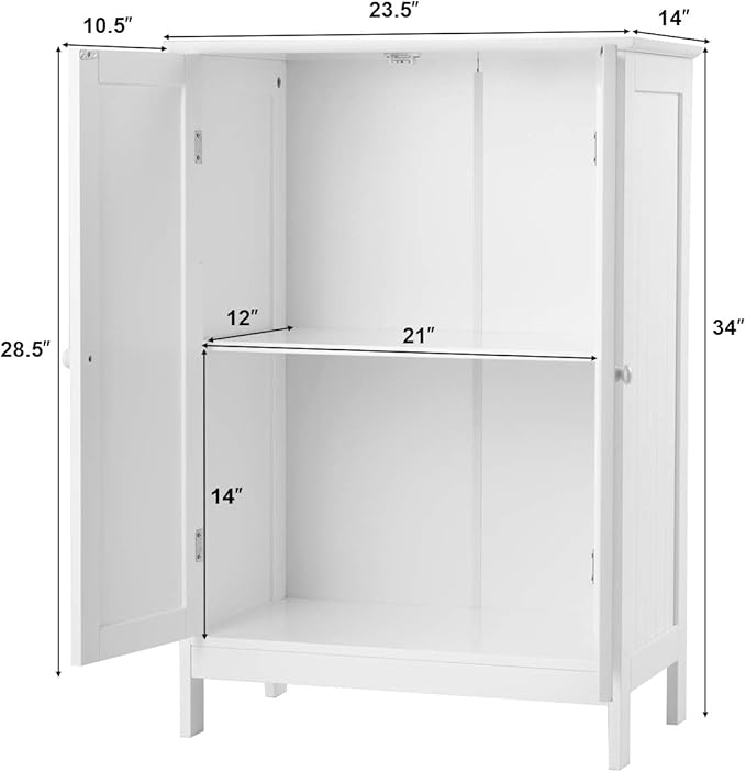 Tangkula Bathroom Floor Cabinet, Freestanding Storage Cabinet with Double Doors and Shelf, Modern Home Furniture, Wooden Home Organizer for Living Room, Bathroom Cabinet, White