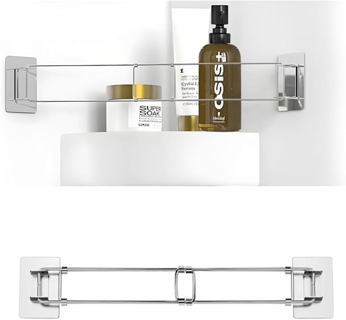 RV Shower Corner Storage Bar, RV/Camper/Travel Trailer Bathroom Corner Stainless Steel Storage Bar, 7.8~13.4in Adjustable (1 Pack)