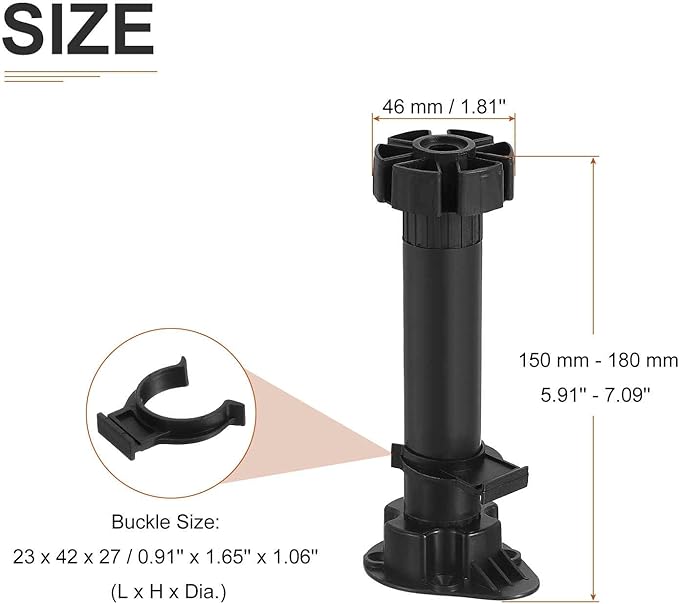 150x46mm(LxW) Adjustable Leveling Feet - 8Pack- Good for Furniture - Leveler Support Frame Replacement Legs - Black