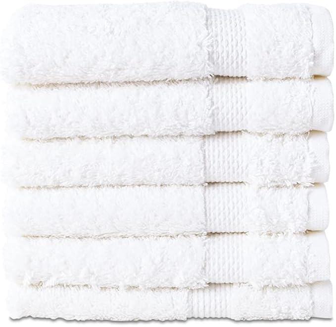 Hencely Premium 6-Pack Washcloths 12x12 Inches Soft Turkish Cotton High Absorbent and Quick Dry Dishtowel for Kitchen and Bath (Wash Cloth 6 Pack, White)