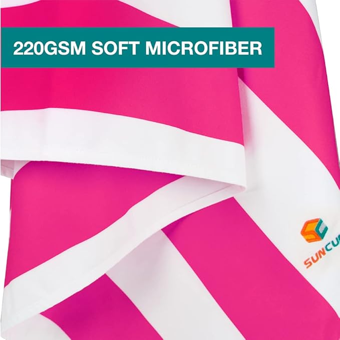 SUN CUBE Microfiber Beach Towel, Quick Dry Sand Free Beach Towel, Lightweight, Compact for Travel Swim Sports Camping, Packable Sand Resistant Towel Adult - Pink 78x35 Inches