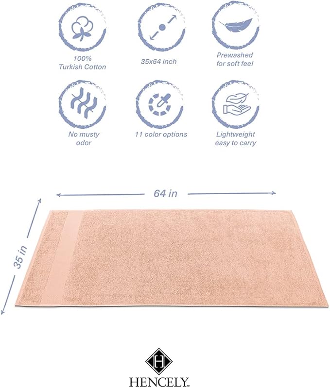 Hencely Bath Sheet Set of 2 - (35x64 Inches) - Luxury Extra Large Oversized Towels, 100% Cotton - Quick Dry, Highly Absorbent, Super Soft - Ideal for Spa, Hotel, Bathroom - (Bath Sheets 2 Pack, Peach)