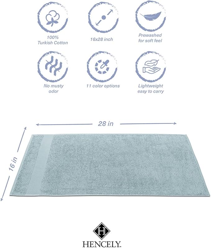 Hencely Luxury Hand Towel - Set of 2 (16x28 Inches) - Soft Turkish Cotton, Absorbent, Quick-Drying Face, Body, Kitchen, and Bathroom Towel (Hand Towels 2 Pack, Water Green)