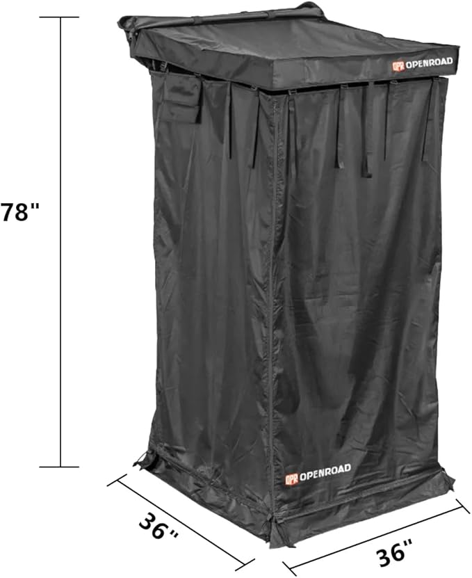 OPENROAD Car Side Shower Awning V2 - Portable Bathroom Shower Room for SUV Camping, Restroom, Changing, Privacy Shelter Shower Tent, Quick Setup, Aluminum Alloy Frame, LED Light, Storage Pockets
