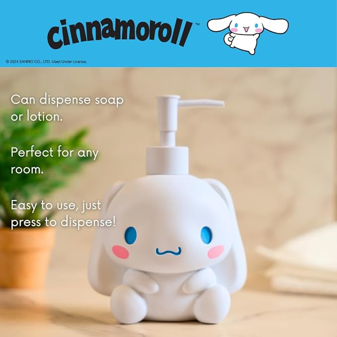 Cinnamoroll Soap/Lotion/Hand Sanitizer Resin Pump Dispenser, 12 Ounces, (Officially Licensed Product) by Franco Collectibles