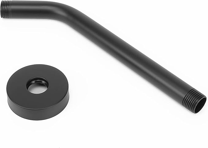 HarJue Shower Arm with Flange and Teflon Tape, Wall Mounted Shower Pipe 304 Stainless Steel Extension Arm for Fixed Shower Head & Handheld (10 Inch, Matte Black)