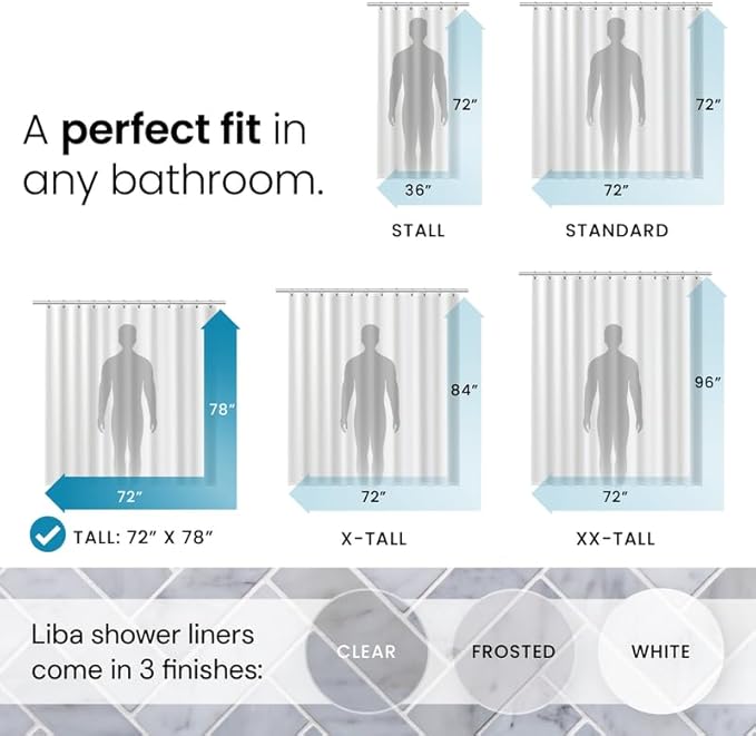 LiBa Bathroom Shower Curtain - Waterproof Plastic Shower Curtain Premium PEVA Non-Toxic with Rust Proof Grommets Frosted 10G Heavy Duty Bathroom Accessories 72x78