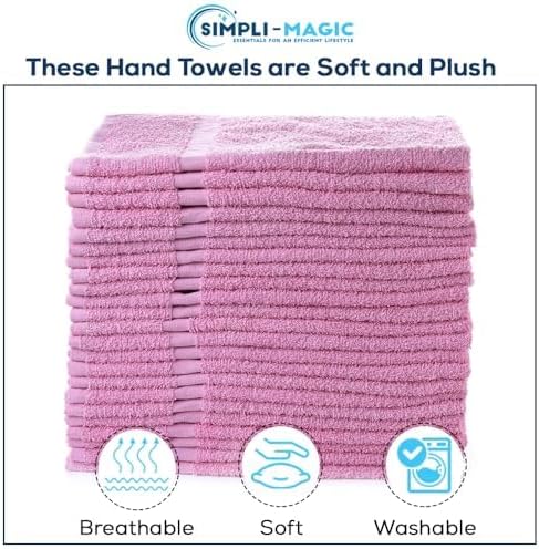 SIMPLI-MAGIC Cotton Hand Towels 16"x27" (12 Pack) – Soft Towels for Bathroom, Kitchen, Salon & Gym (Pink)