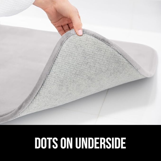 GORILLA GRIP Memory Foam Bath Rugs, Soft Absorbent Velvet Bathroom Mats, Durable Dots on Underside, Machine Washable Bathmat, Carpet Rug Room Decor for Shower Floor, 60x24 Mat, Light Gray