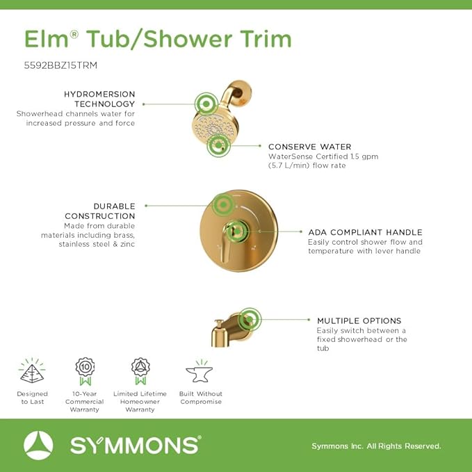 Elm Single Handle Wall Mounted Tub and Shower Trim Kit with Diverter Lever in Brushed Bronze (Valve Not Included) - 5592BBZ15TRM