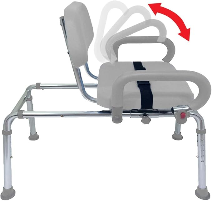 Carousel Sliding Shower Chair Transfer Bench with Swivel Seat, Premium Padded Bath, with Pivoting Arms, Adjustable Space Saving Design for Tubs, Shower, for Handicap & Seniors, Gray