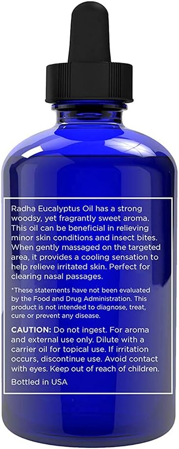 Radha Beauty Eucalyptus Essential Oil 4 oz - 100% Pure & Therapeutic Grade, Steam Distilled for Aromatherapy, Relaxation, Shower, Sauna, Bath, Steam Room and Other DIY Projects.
