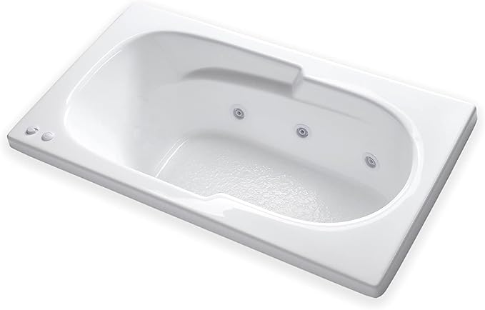 Carver Tubs - AR6032 - Modern Acrylic Fiberglass Whirlpool Tub Water Massage Bathtub, With 6 Jets - White Acrylic Rectangle Tub - Built-in Armrest - Deep Relaxing Soak - 60"L x 32"W x 18"H