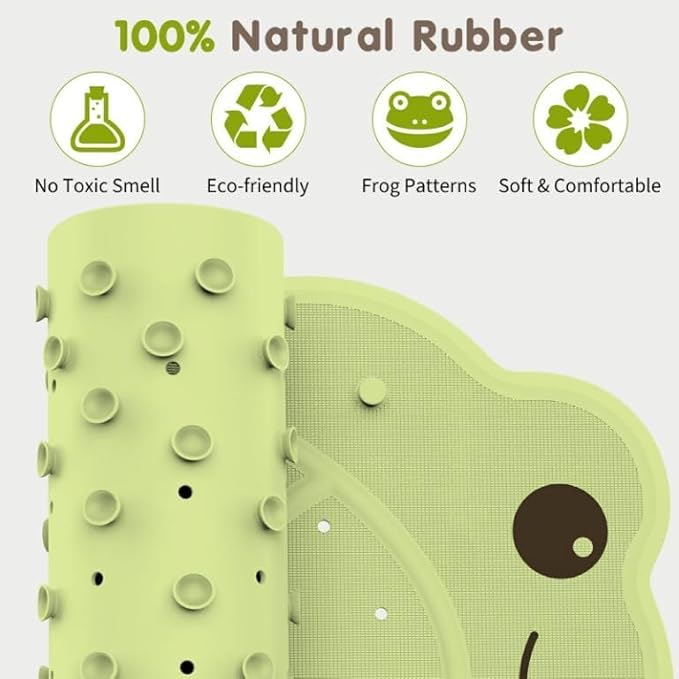 Bath Mat for Tub Non Slip Baby, 30"x18" Bathtub Mat Non Slip Kids, Shower Mat Natural Rubber no Odors, Textured Surface and Strong Suction Cups for Double Anti-Slip, Easy to Clean, Green