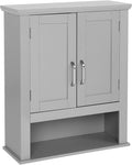 VINGLI Medecine Cabinet with 2 Doors Bathrooom Wall Cabinet Grey Over The Toilet Storage Towel Cabinet 1 Adjustable Shelf Wooden Hanging Organizer Bathroom Furniture