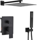 Rainfall Shower System Matte Black Shower Faucet Set with High Pressure 12inch Shower Head Hand Held Square Shower Head Bathroom Luxury Rain Mixer Shower Complete Combo Set Wall Mounted