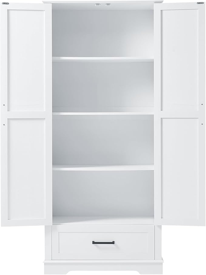 Favfurish 69" Tall Bathroom Storage Cabinet with Doors and Drawer,Modern Linen Cabinets w/Adjustable Shelf and Anti-Toppling Device,Freestanding Organizer for Bath Room,Study,Office,Kitchen White
