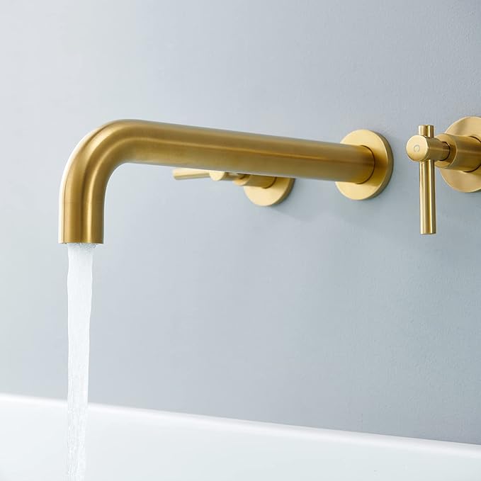 Wall Mount Tub Filler Brushed Gold Tub Faucet Brass Bathroom Bathtub Faucets with 2 Handles