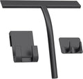 All -Purpose Silicone Shower Squeegee for Shower Glass Door with Hook, Bathroom Accessories for Window Mirror Tile Car Shower Walls,Household Shower Cleaner Tool (Black, 9 inch(2hooks)