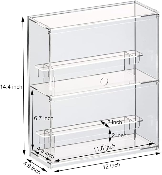 Choowin 2 Layer Clear Acrylic Display Case for Collectibles, Mini Figures, Pop Mart, Labubu, Sonny Angel, Smiski - Assemble Dustproof Acrylic Display Box with Door, Stand (12x4.9x14.4 inch)