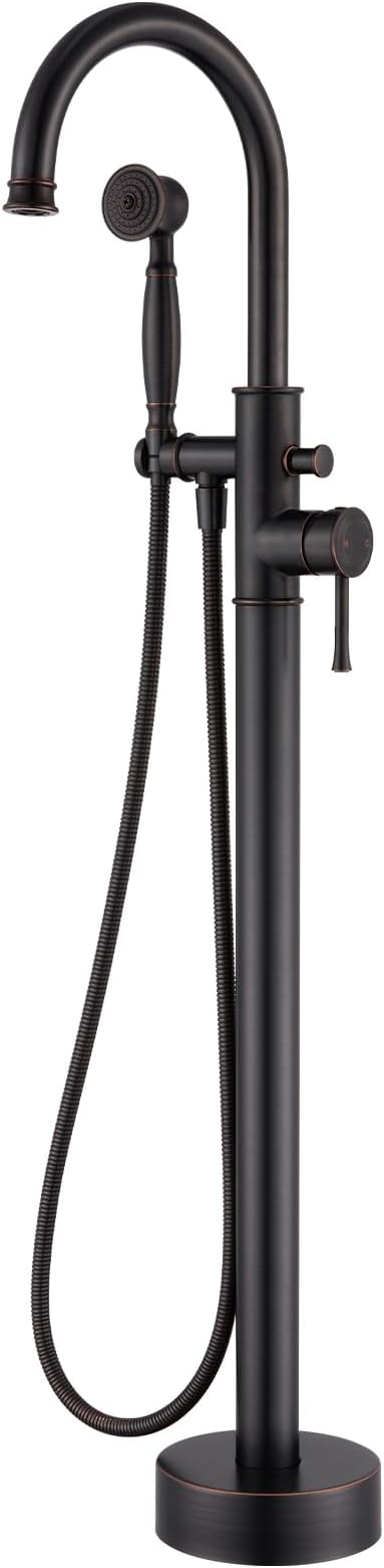 Free Standing Tub Faucet, Wintap Classic Freestanding Bathtub Faucet with Sprayer Brass Elegant Floor Mount Bath Faucets High Flow Roman Tub Filler, Oil Rubbed Bronze （WT-3311ORB）