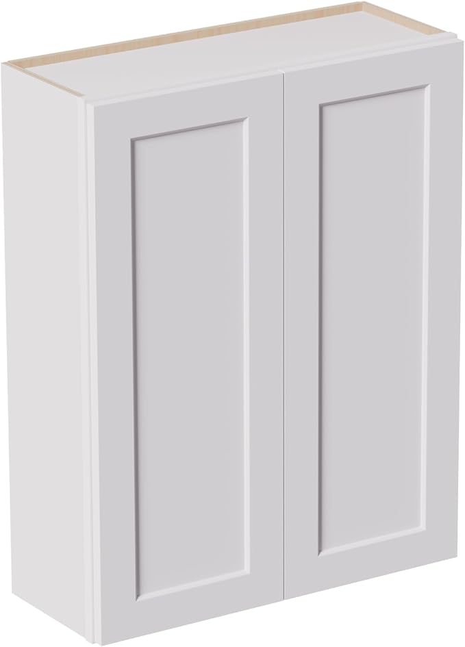 33 Inch Laundry Room Cabinets Wall Mounted, Solid Wood Over The Toilet Storage Cabinet, Bathroom Organizer Cabinets with 2 Shaker Door & 3 Shelves, Easy to Assemble for Kitchen, Garage - White