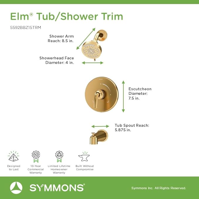 Elm Single Handle Wall Mounted Tub and Shower Trim Kit with Diverter Lever in Brushed Bronze (Valve Not Included) - 5592BBZ15TRM