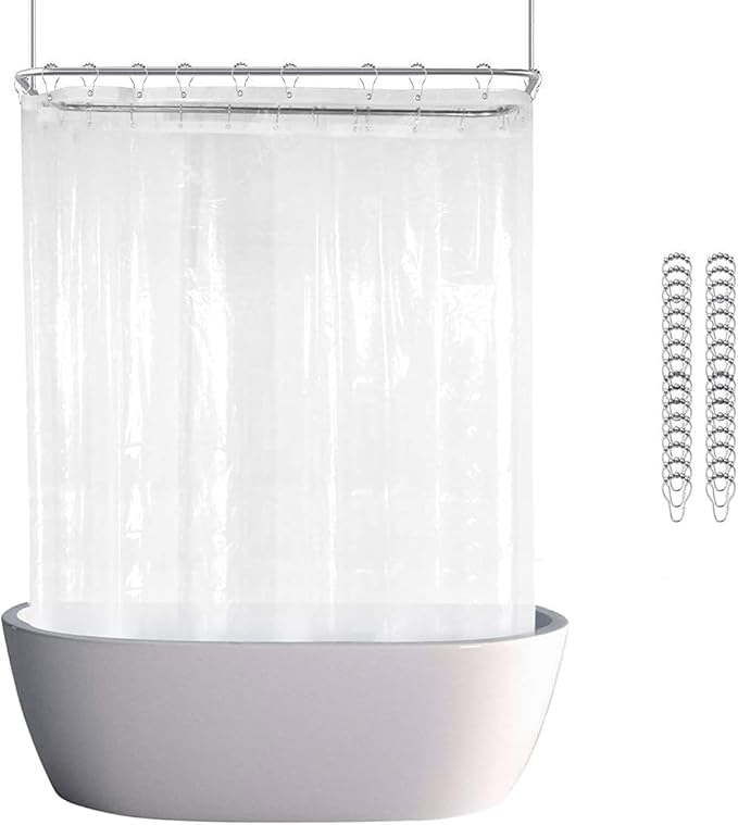 Clawfoot Tub Shower Curtain 180x60 Inch Clear Liner All Warp Around Extra Wide 36 Metal Hooks Heavy Duty Vinyl Bath Curtain for Clawfoot Stand Up Tub Bathroom PEVA Waterproof Liner
