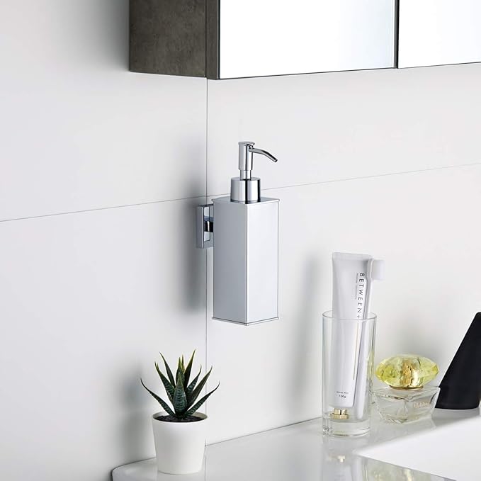 BGL Hand Soap Dispenser Stainless Steel 304 Wall Mount Chrome Soap Dispenser Holder for Bathroom (Chrome, Square)
