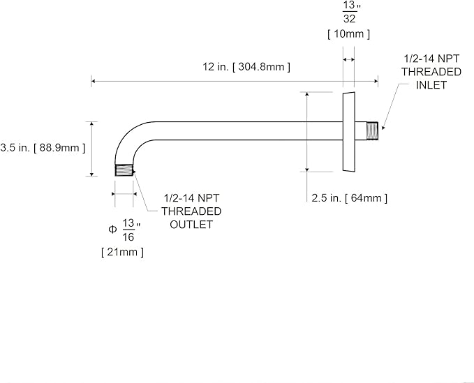 OFFO Shower Arm with Flange, 12 in Wall Mount Replacement Angle Shower Head Arm Wall-Mounted For Fixed Shower Head & Handheld Showerhead, Matte Black