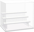 Choowin 4 Tier Clear Acrylic Display Case for Collectibles, Mini Figures, Pop Mart, Labubu, Sonny Angel, Smiski - Assemble Dustproof Acrylic Display Box with Door, Stand (White Base Step)